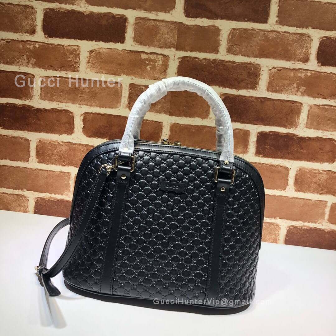 Gucci Micro GG Leather Convertible Medium Dome Top Handle Bag Black 449663